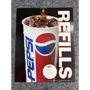 Pepsi Refills Double Sided 14x11 Store Display Sign Soda Fountain 1990s